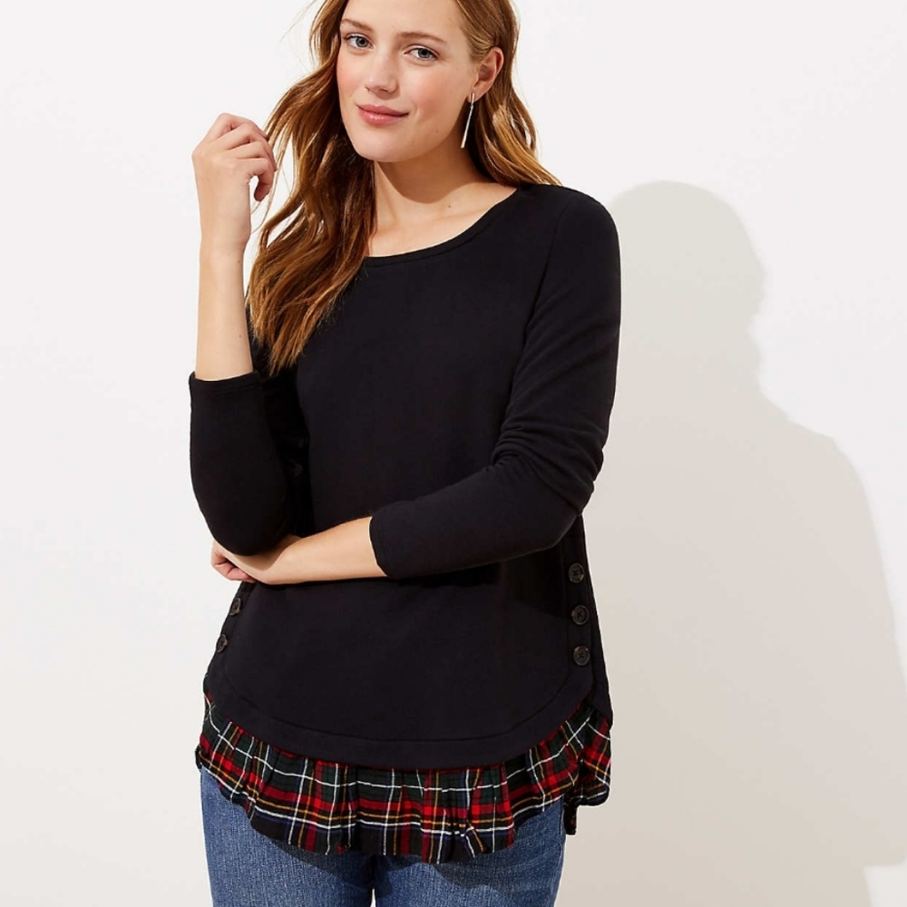 Loft Plaid Ruffle Top Size M NEW!